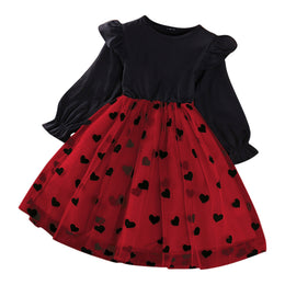 Girls Red & Black Conversational Printed Fit & Flare Dress