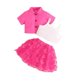 Girls Solid Top and Skirt Set