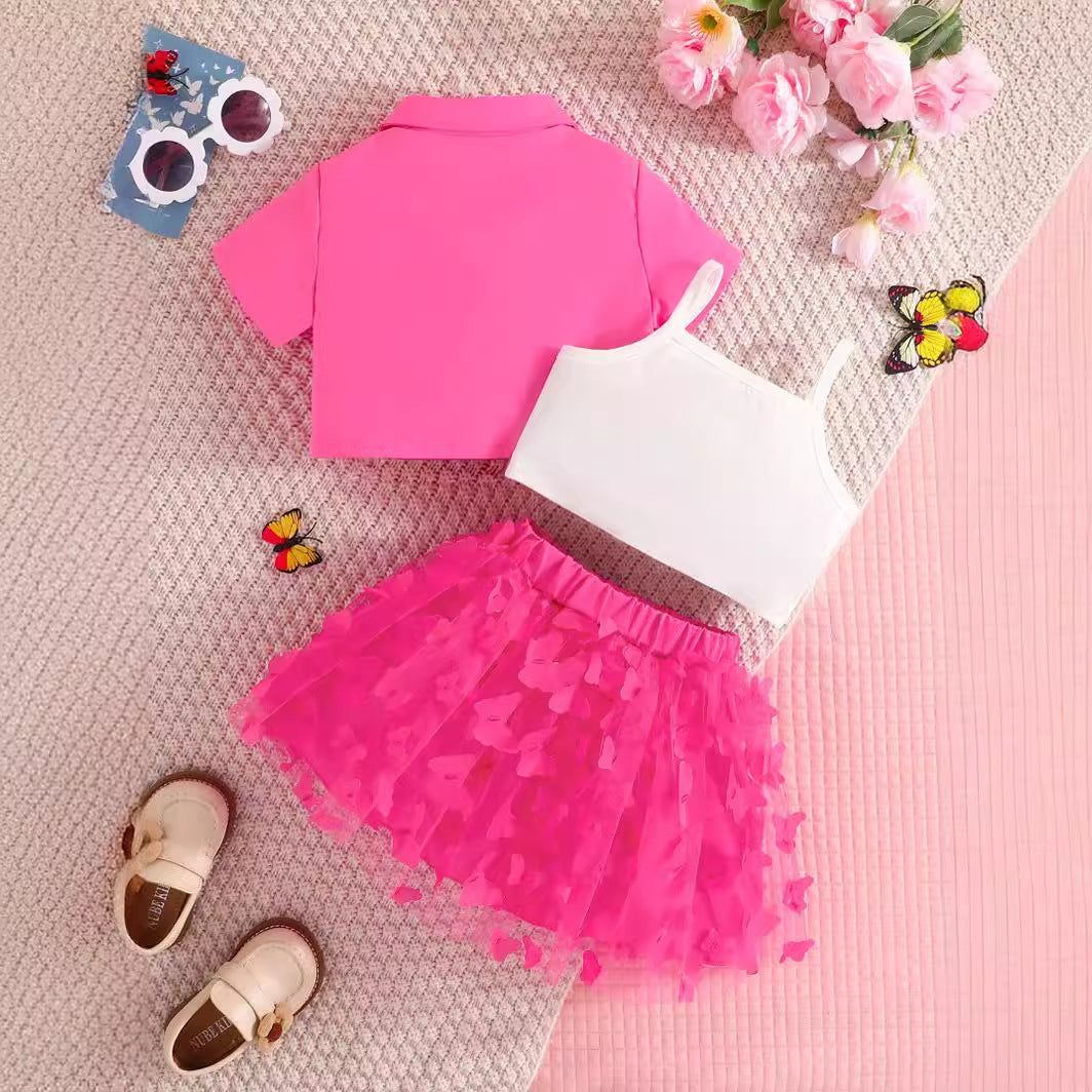 Girls Solid Top and Skirt Set