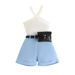 Girls Blue Halter Neck Top with Shorts