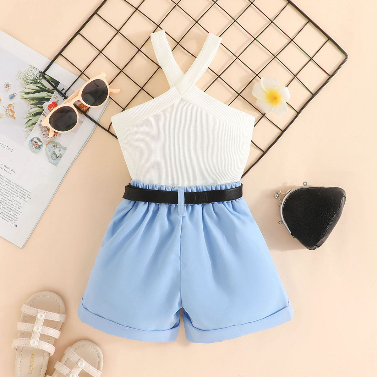 Girls Blue Halter Neck Top with Shorts