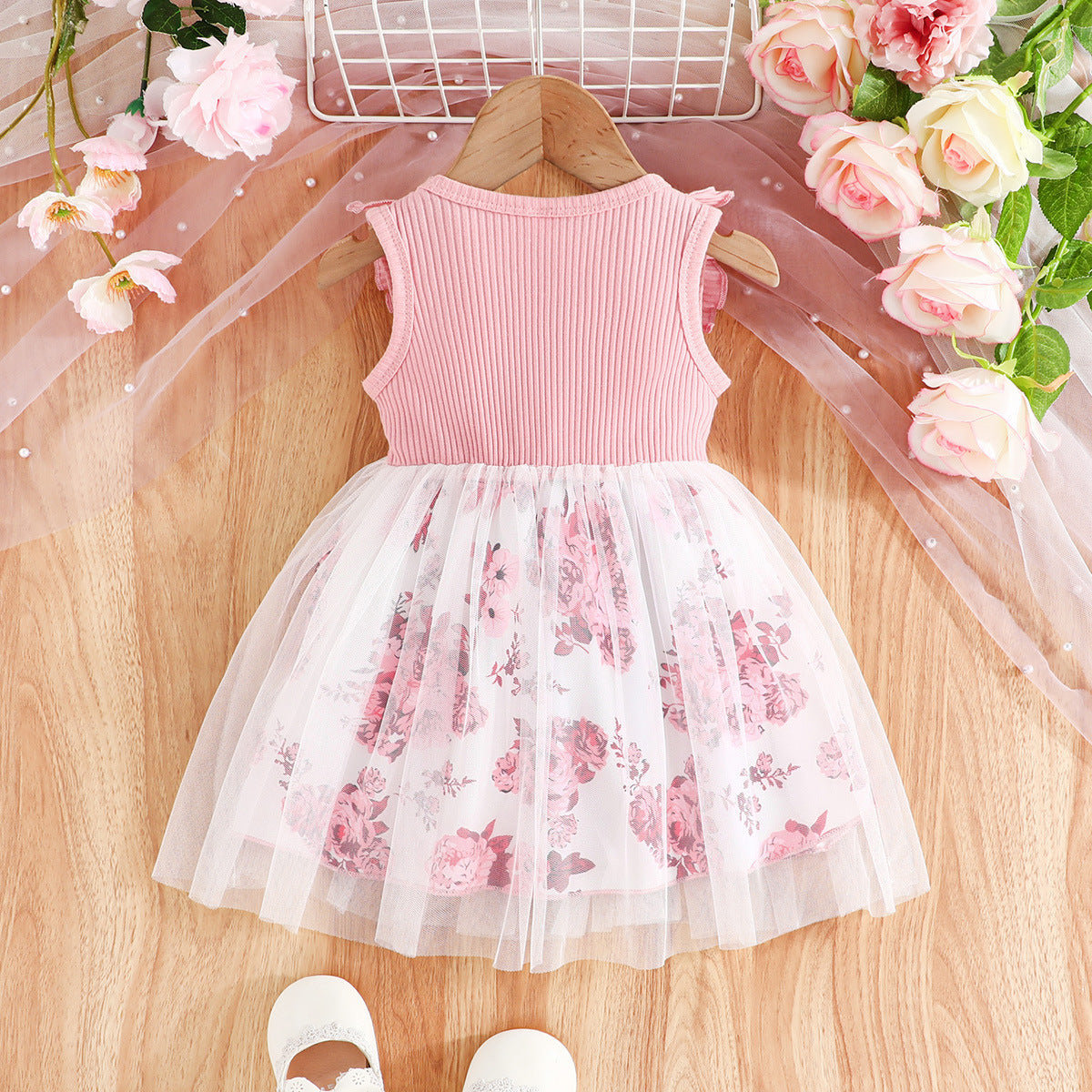 Pink & White Embellished Fit & Flare Dress