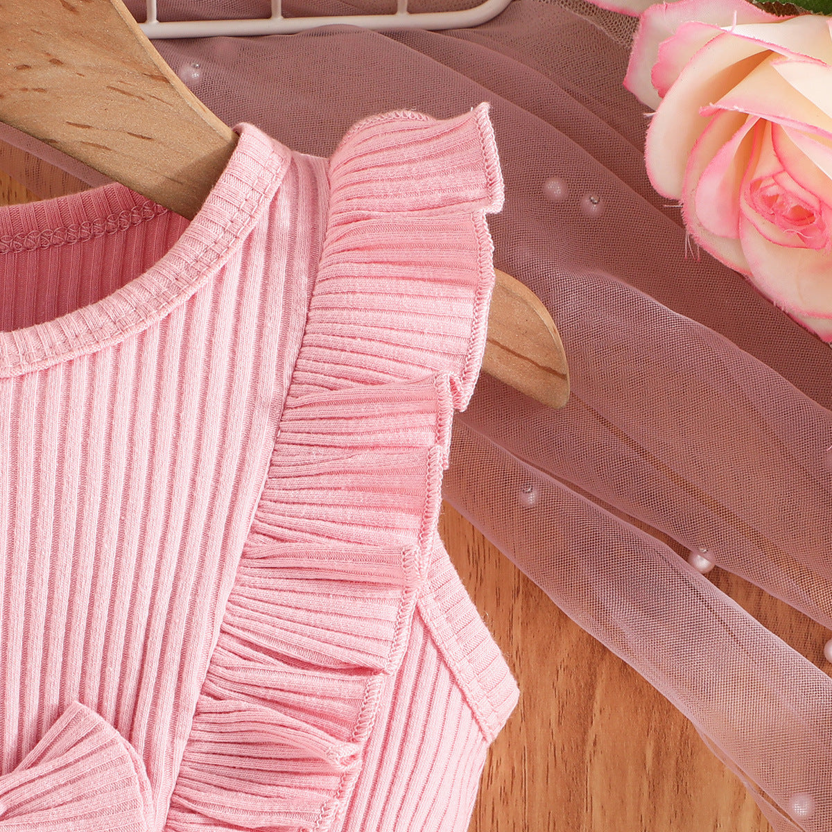 Pink & White Embellished Fit & Flare Dress