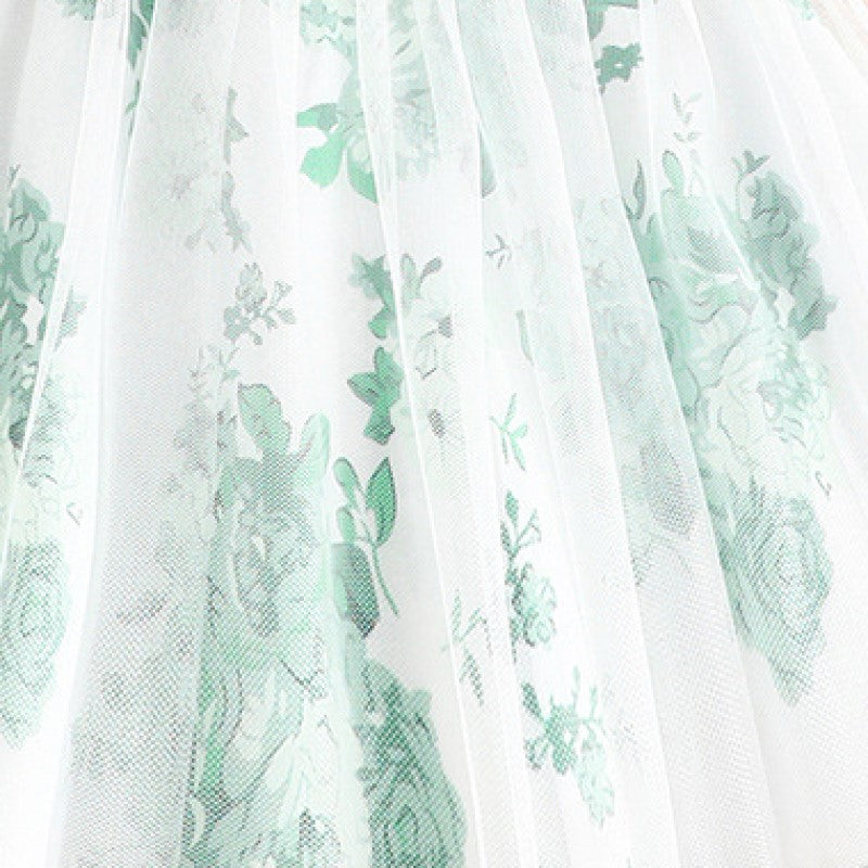 Girls Green & White Floral Printed Fit & Flare Dress