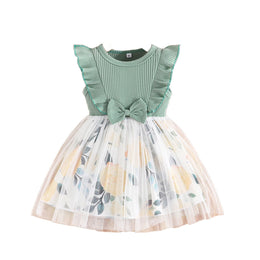 Girls Green & White Floral Printed Fit & Flare Dress