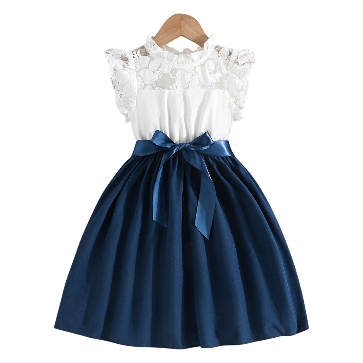 Girls Colourblocked Flutter Sleeve Fit and Flare Dress