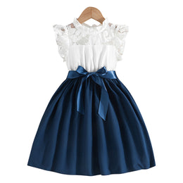 Girls Colourblocked Flutter Sleeve Fit and Flare Dress