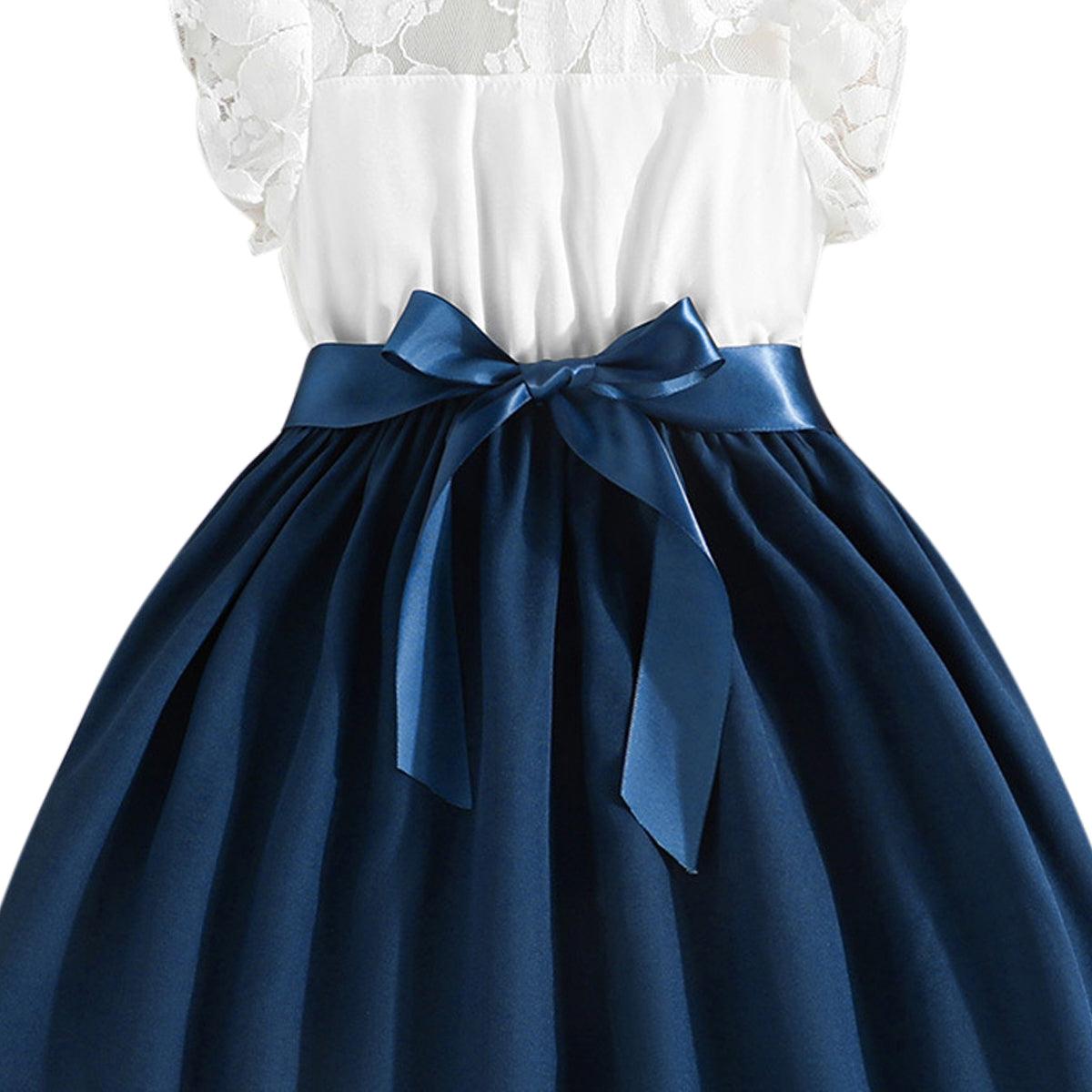 Girls Colourblocked Flutter Sleeve Fit and Flare Dress