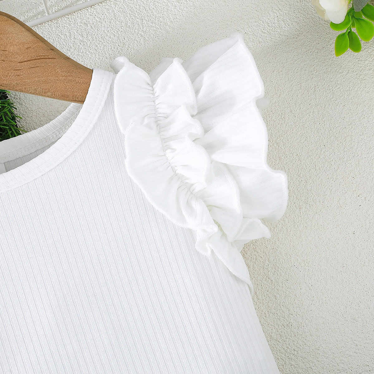 Girls Round Neck Flared Sleeves Top With Skirt