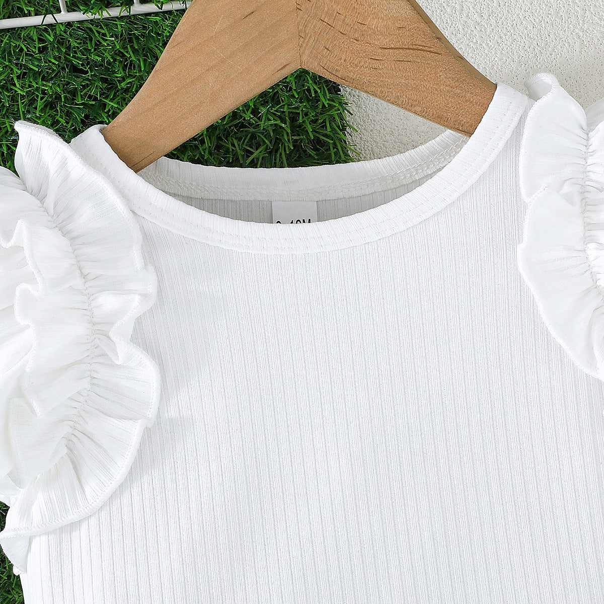 Girls Round Neck Flared Sleeves Top With Skirt