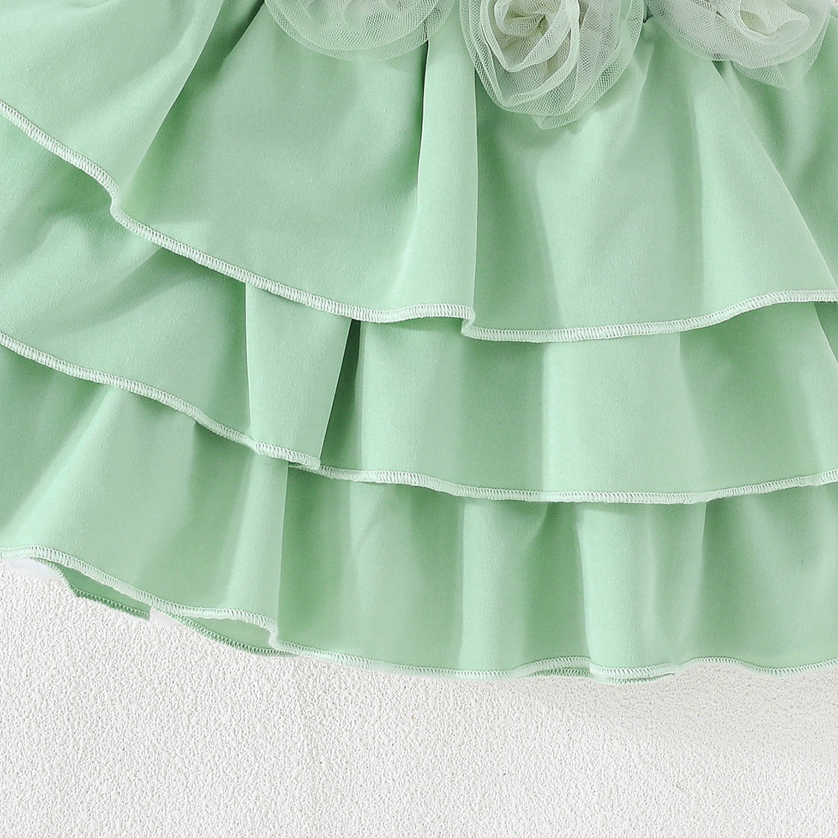 Girls Round Neck Flared Sleeves Top With Skirt