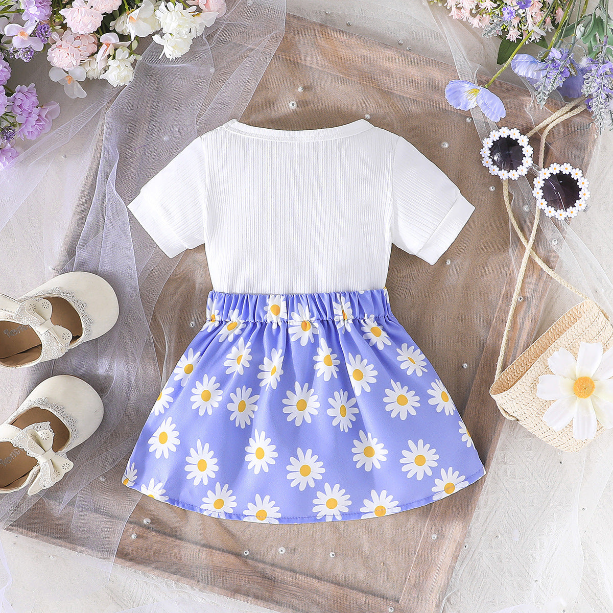 Girls Round Neck Top with Skirt