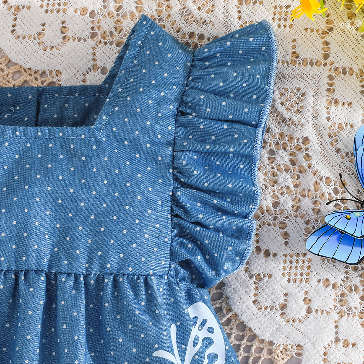 Infant Girls Printed Cotton Square Neck Rompers