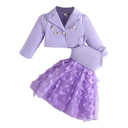 Girls Self Design Fit and Flare Dresses With Jacket