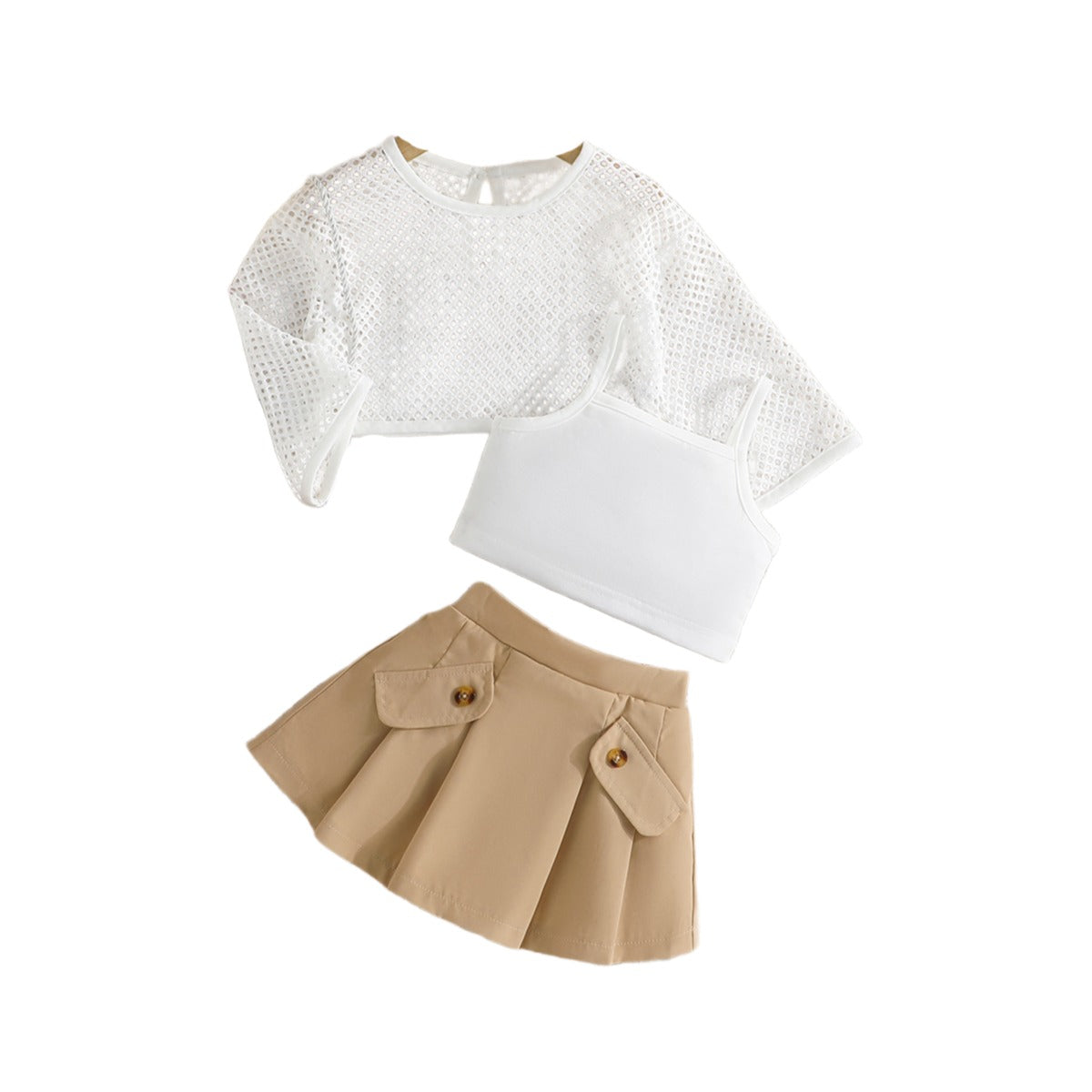 Girls White Shoulder Straps Top With Skirt