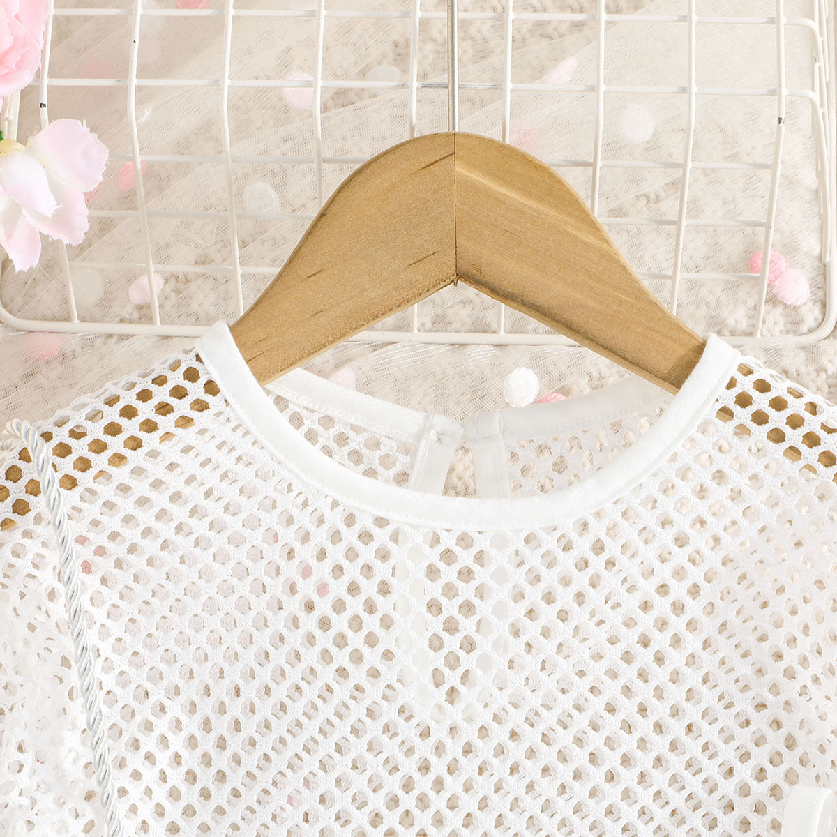 Girls White Shoulder Straps Top With Skirt