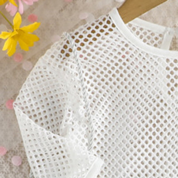 Fuchsia & White Girls Shoulder Straps Top With Skirt And Waistcoat