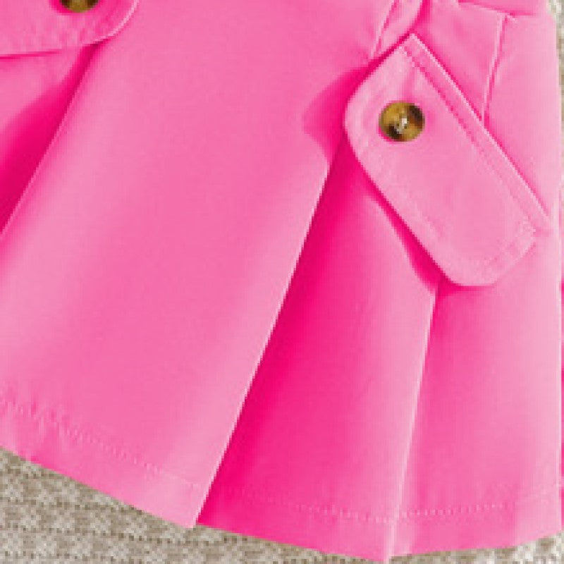 Fuchsia & White Girls Shoulder Straps Top With Skirt And Waistcoat