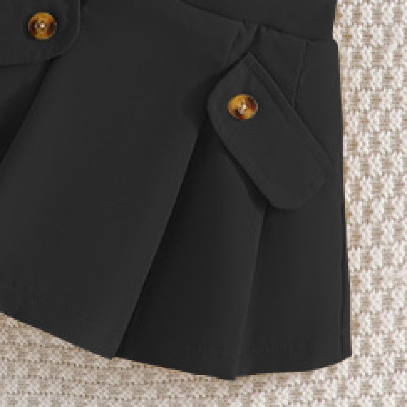 Girls Black & White Shoulder Straps Top with Skirt