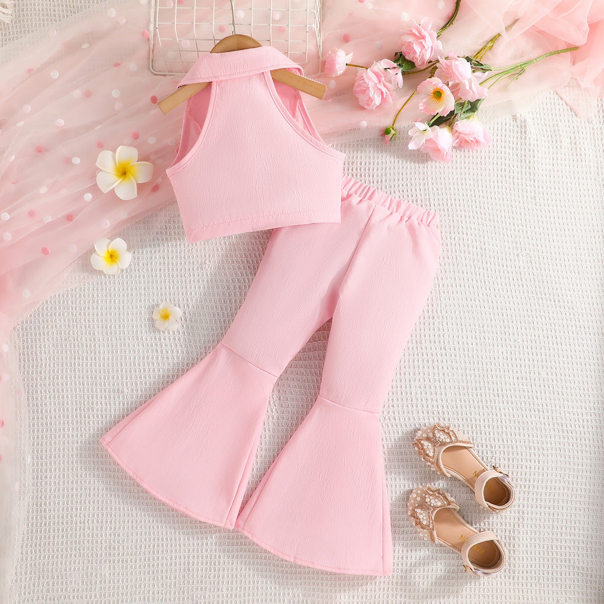 Girls Shirt Collar Top with Bootcut Trousers