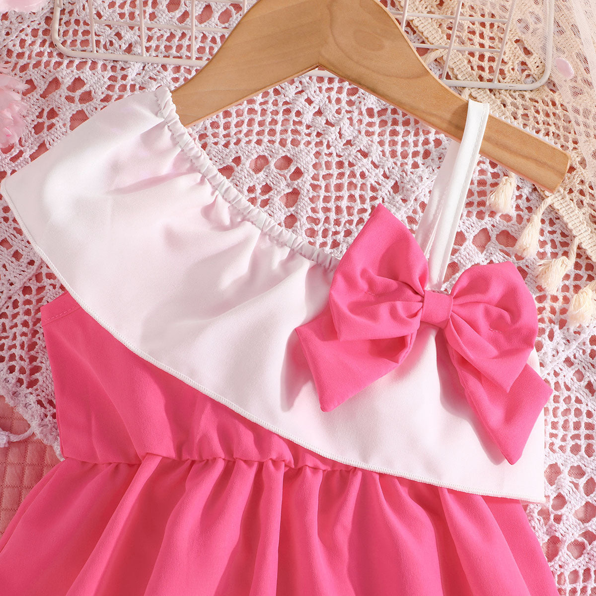 Girls Fuchsia One Shoulder Fit & Flare Dress