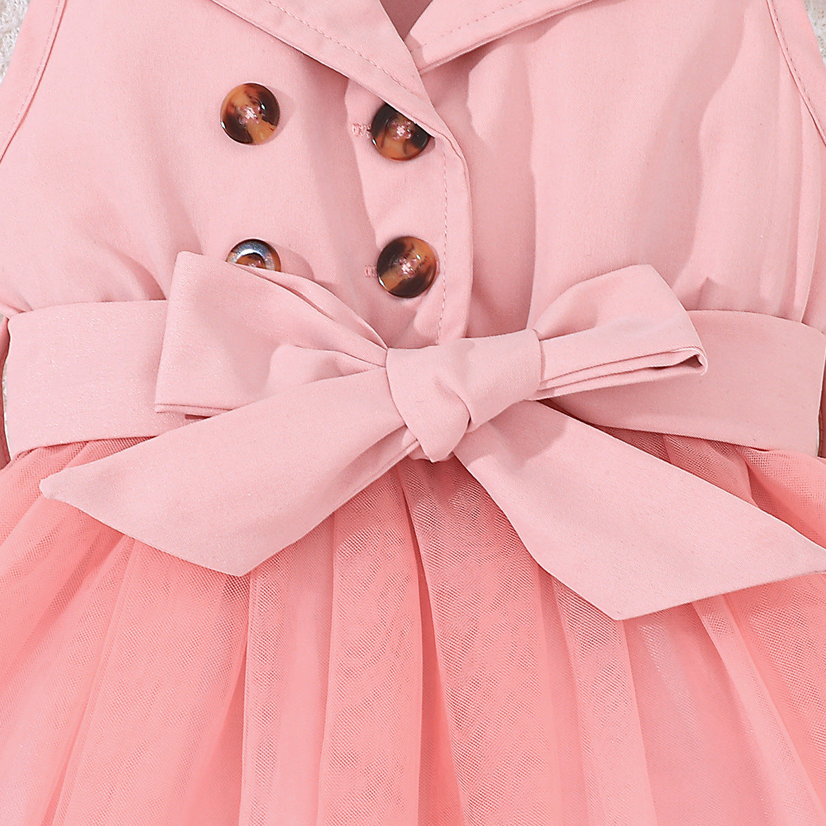 Pink Girls Shirt Collar Sleeveless Bow Detail Fit & Flare Dress