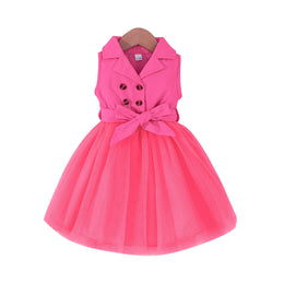 Fuchsia Girls Shirt Collar Sleeveless Bow Detail Fit & Flare Dress