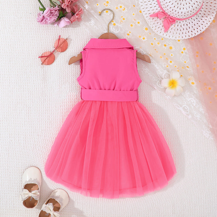 Fuchsia Girls Shirt Collar Sleeveless Bow Detail Fit & Flare Dress
