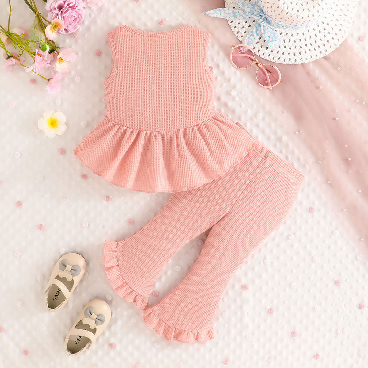 Pink Girls Round Neck Top with Palazzos