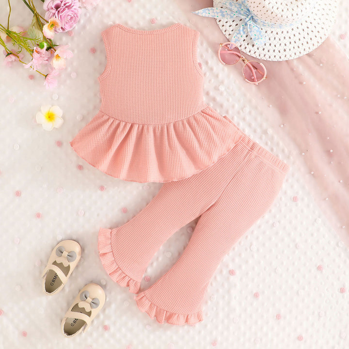Pink Girls Round Neck Top with Palazzos