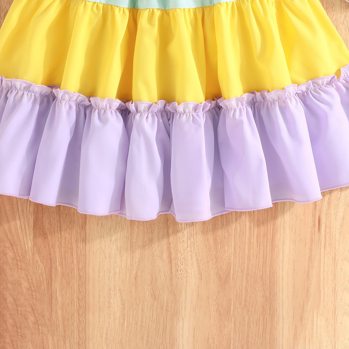 Girls Pink & Yellow Colourblocked Smocked Tiered Cotton Fit & Flare Dress