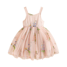 Infant Girls Pink Floral Printed Embellished Shoulder Straps Balloon Dress