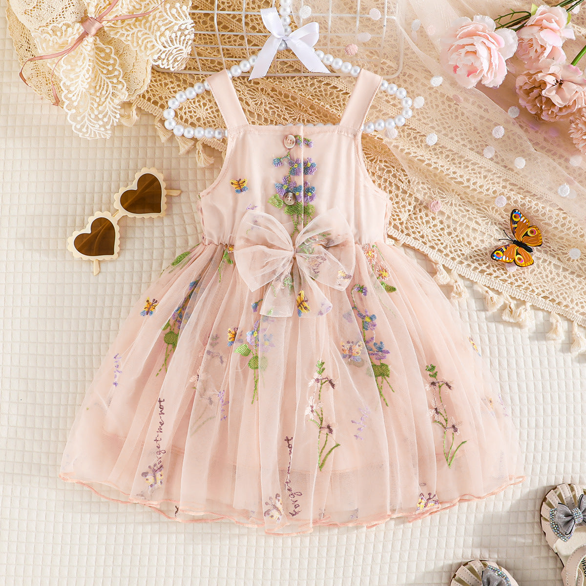 Infant Girls Pink Floral Printed Embellished Shoulder Straps Balloon Dress