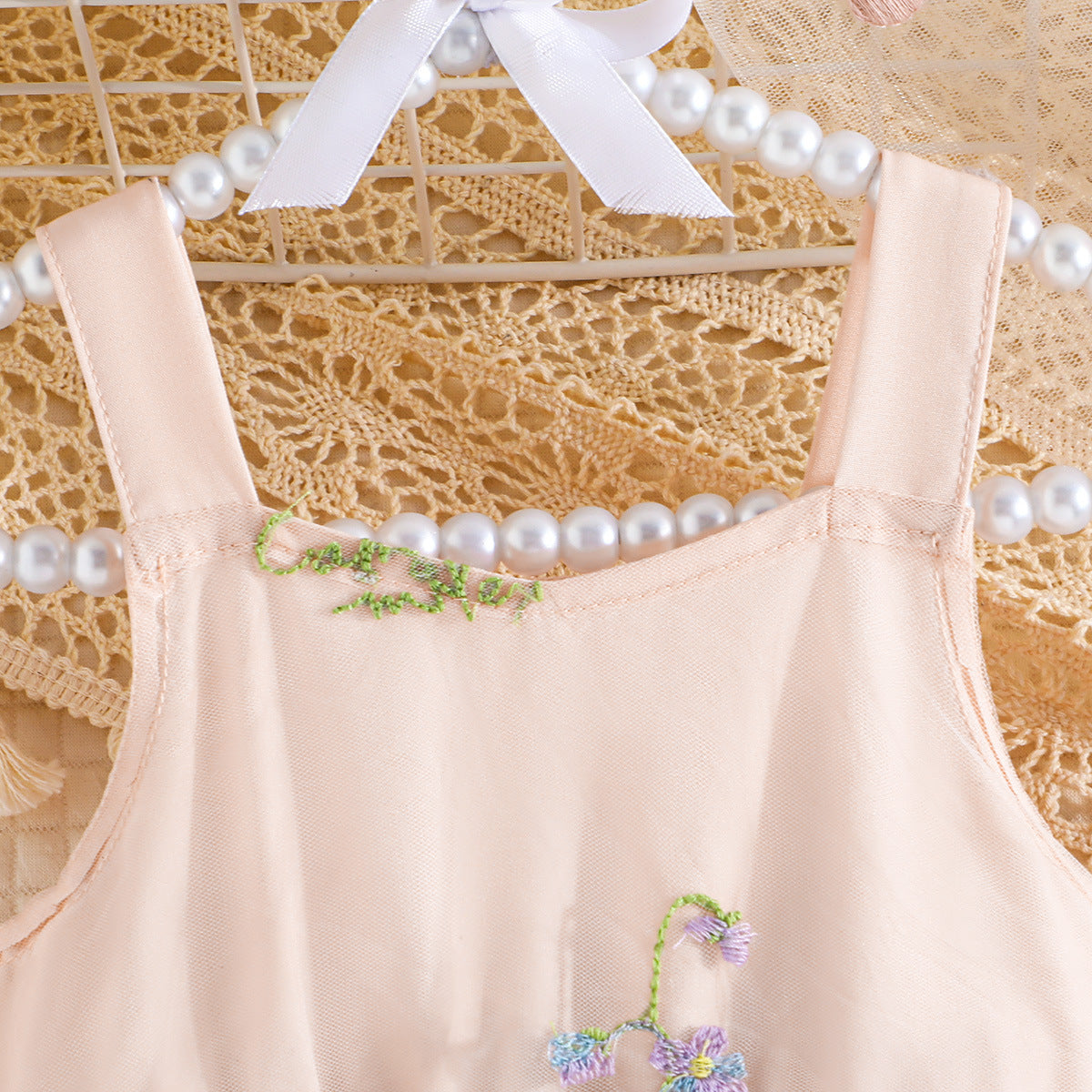Infant Girls Pink Floral Printed Embellished Shoulder Straps Balloon Dress