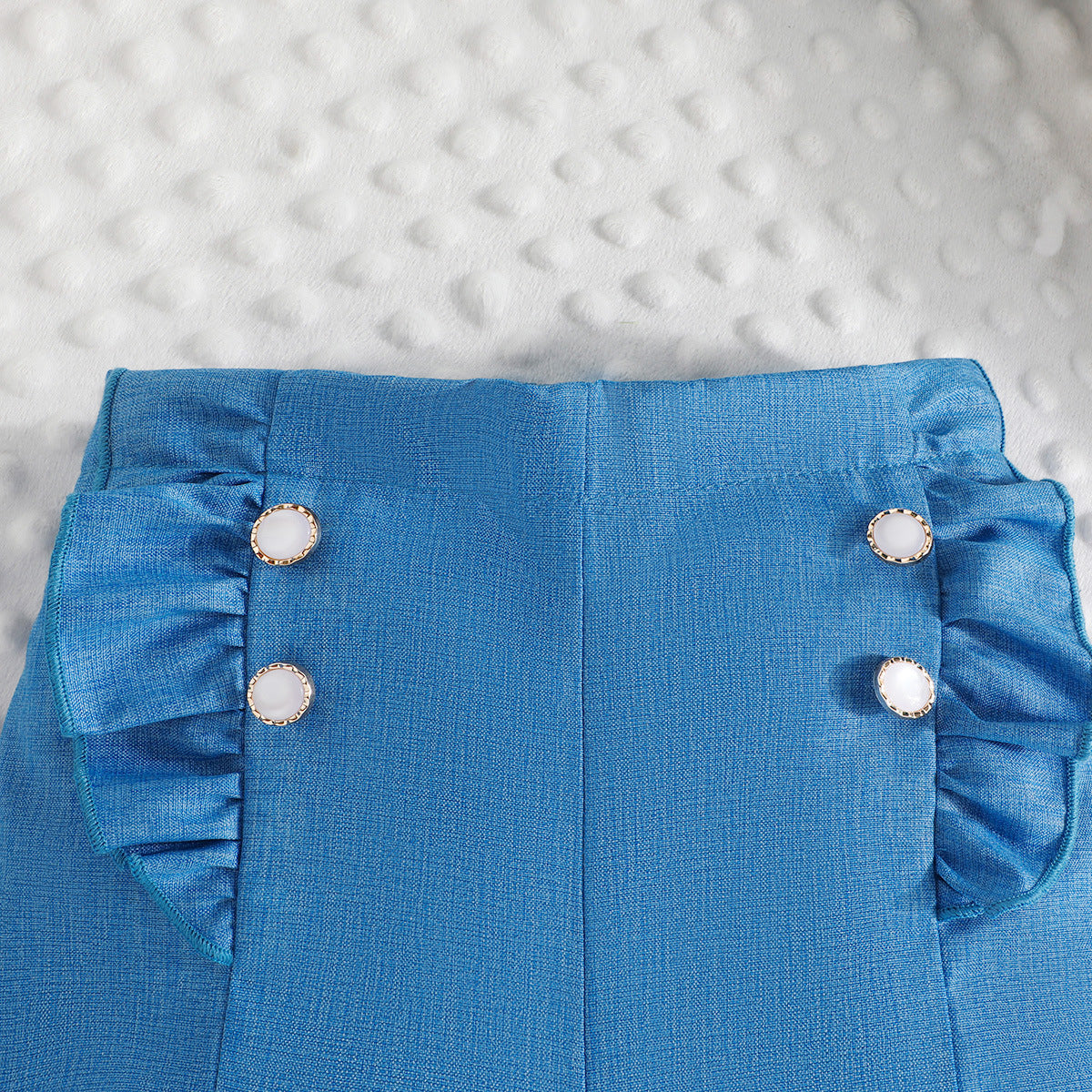 White & Blue Girls Round Neck Top with Shorts & Waistcoat