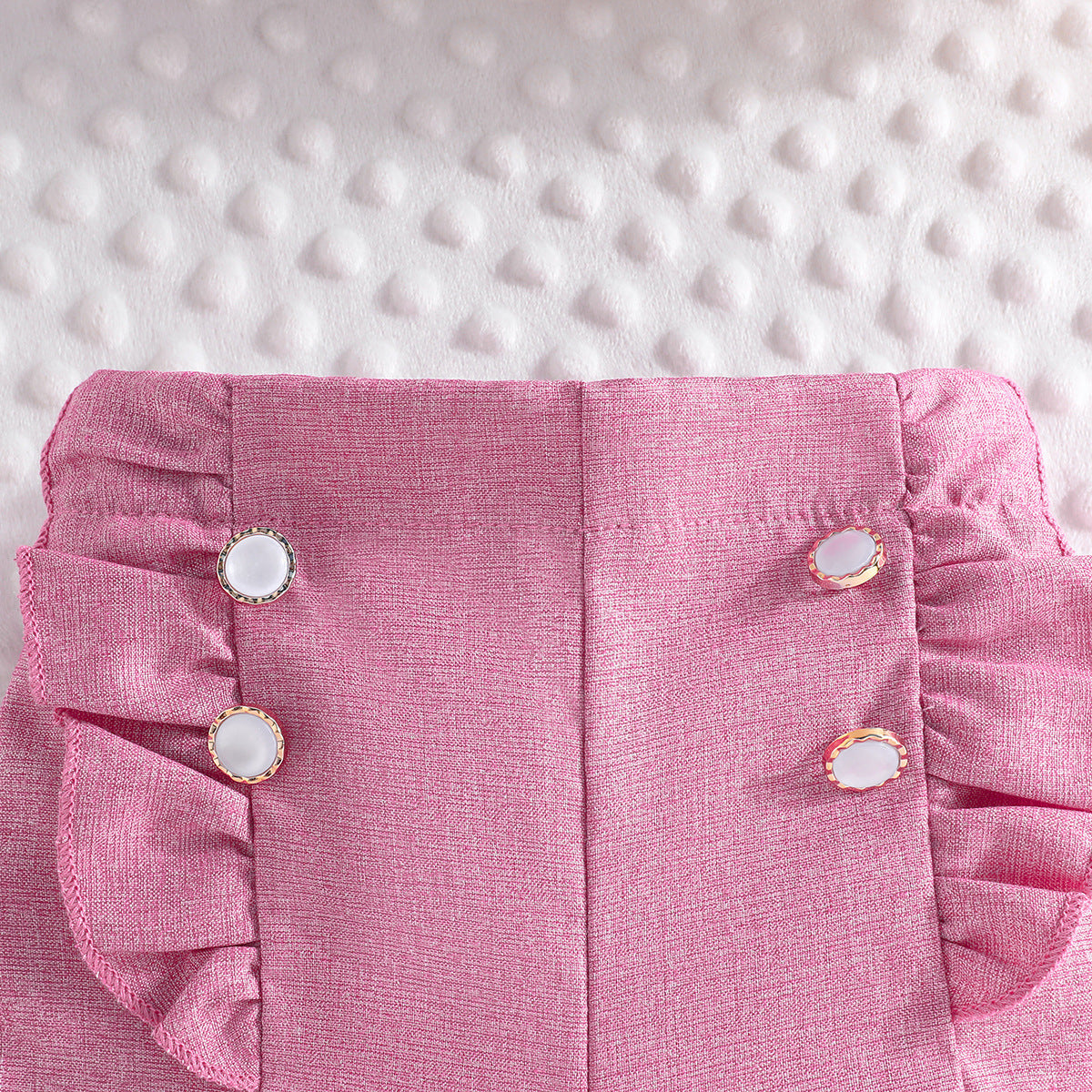 Girls Pink & White Ribbed High Neck Top with Shorts & Waistcoat