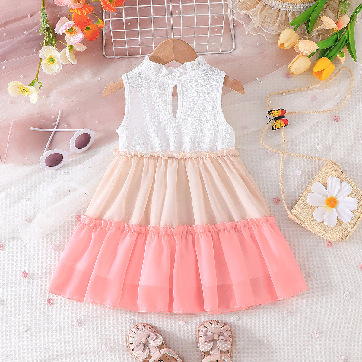 Colourblocked Layered A-Line Dress