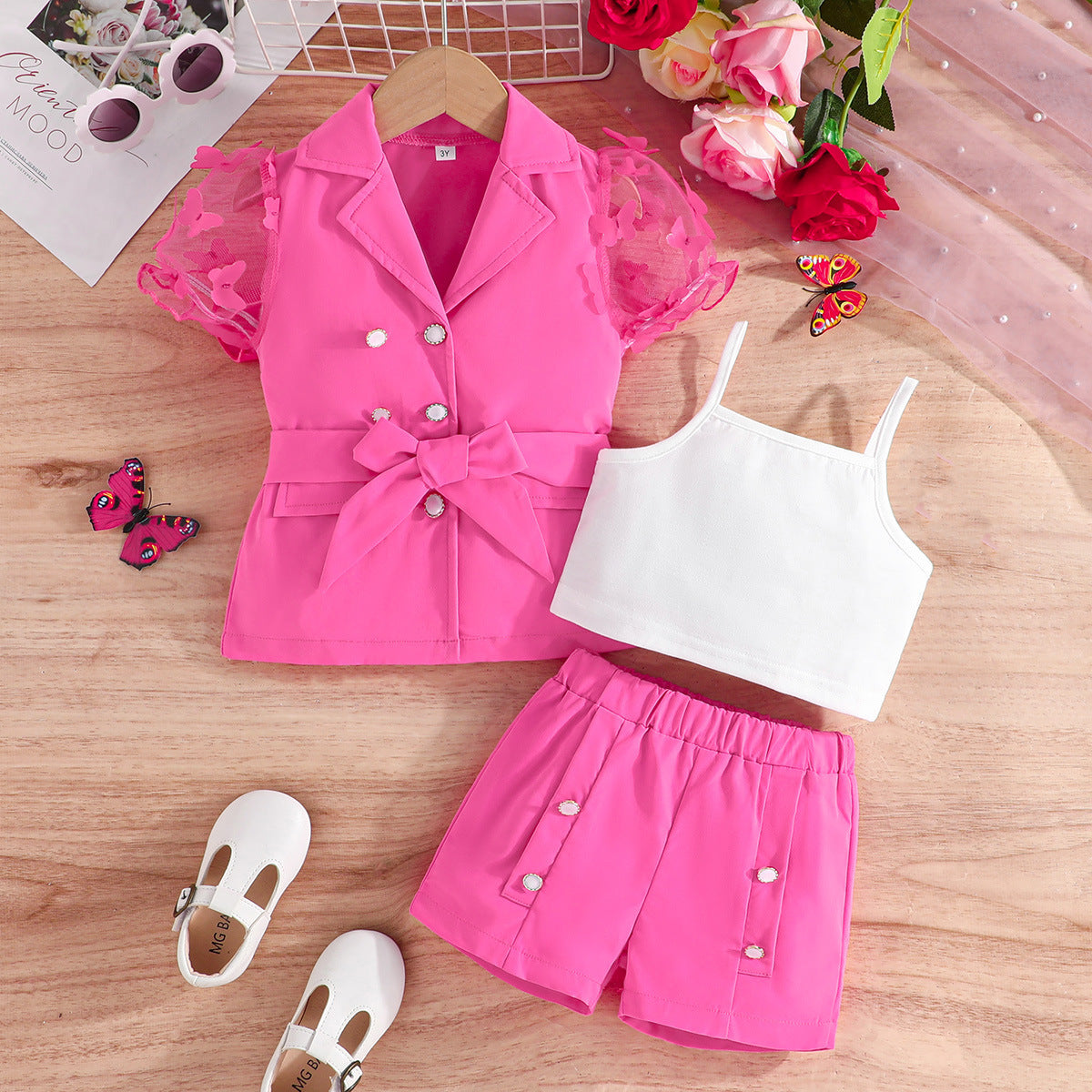 Girls Shoulder Strap Top with Shorts
