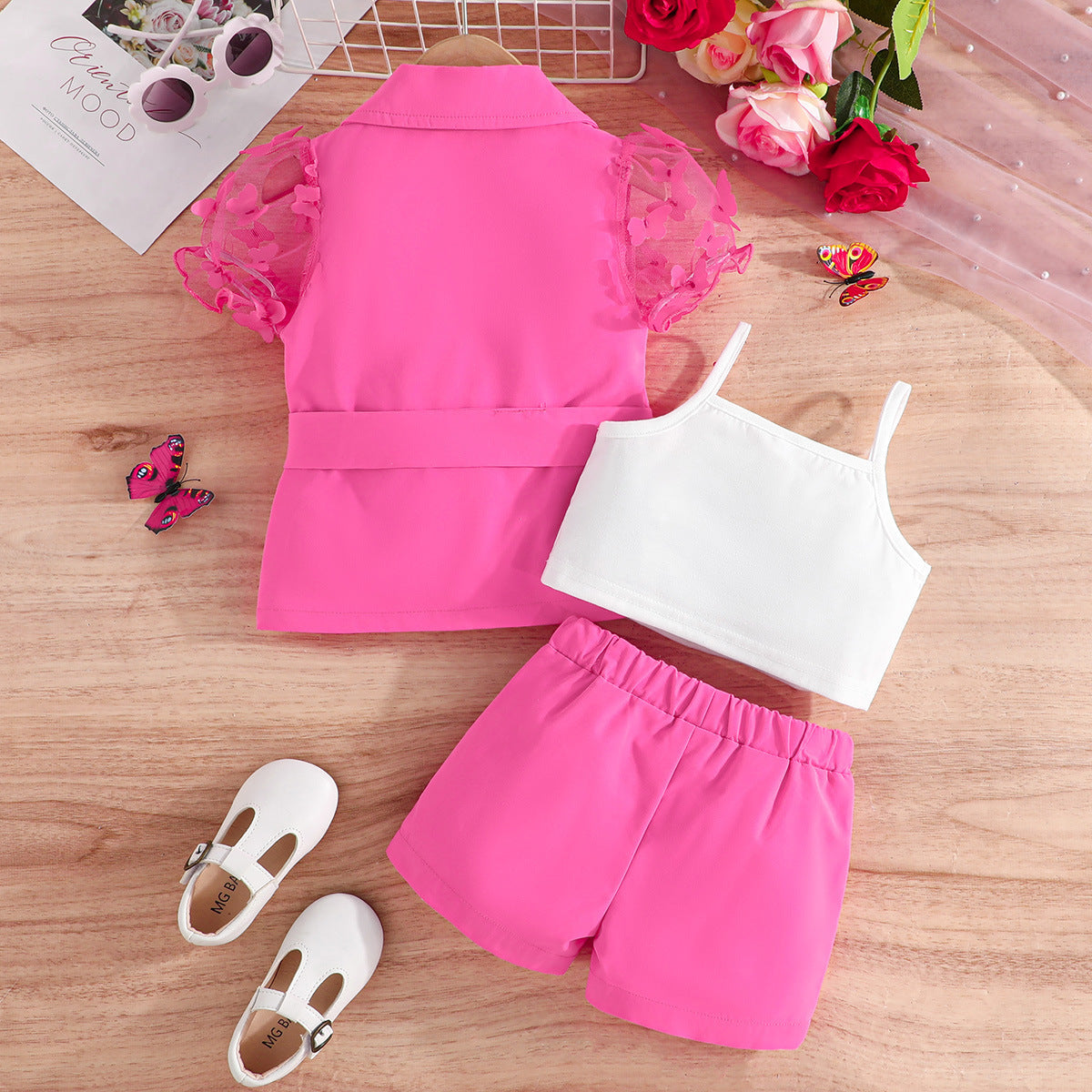 Girls Shoulder Strap Top with Shorts