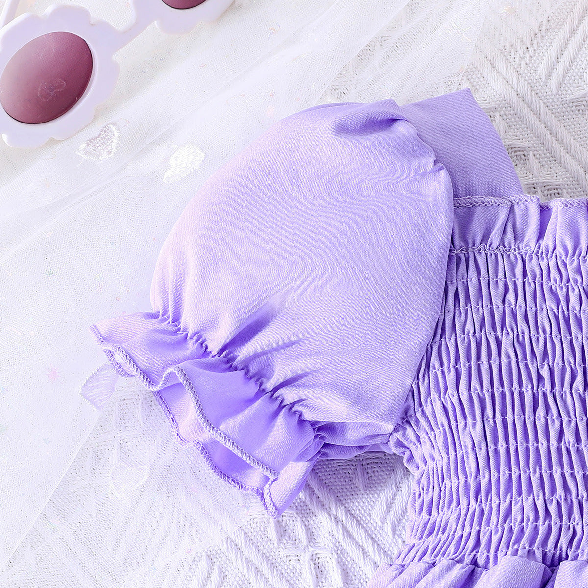 Girls Purple Smocked Top With Floral Printed Trousers