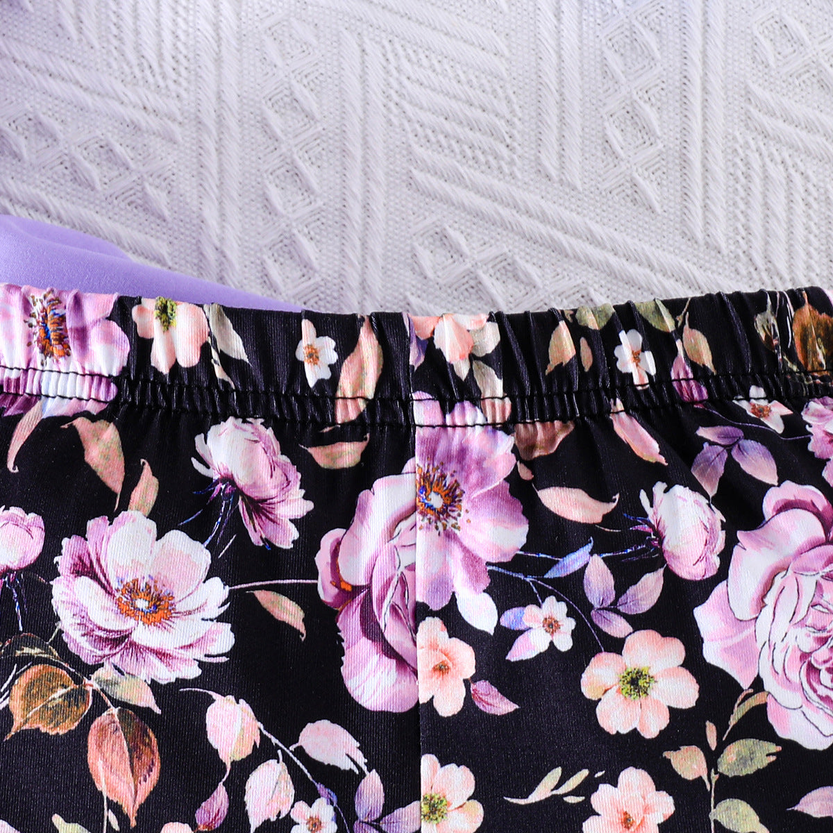 Girls Purple Smocked Top With Floral Printed Trousers