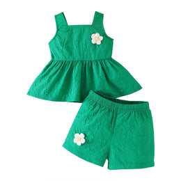 Girls Sleeveless Square Neck Top With Short