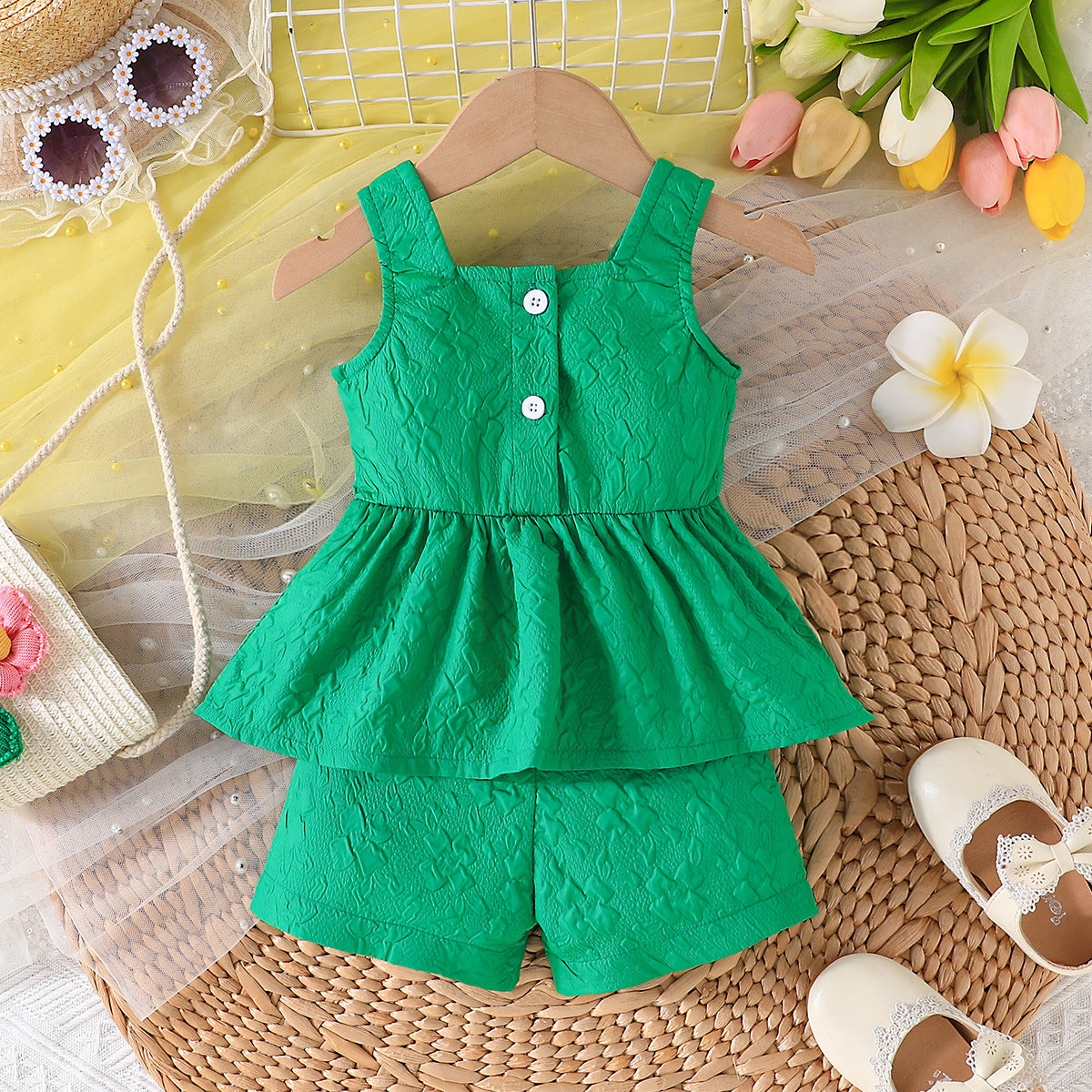 Girls Sleeveless Square Neck Top With Short