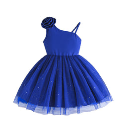 Girls One Shoulder Applique Balloon Mini Dress