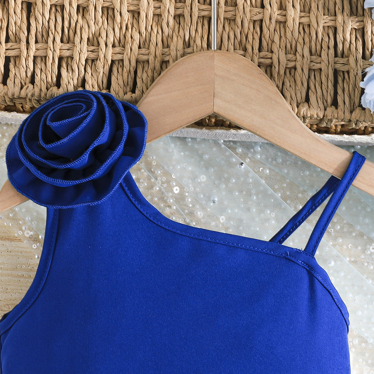 Girls One Shoulder Applique Balloon Mini Dress