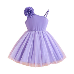 Kids-Girls One Shoulder Applique Satin A-Line Midi Dress