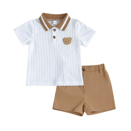Boys Self Design Polo Collar T-shirt With Shorts