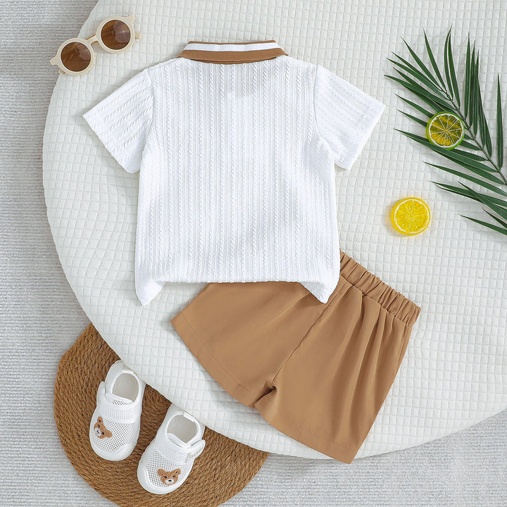 Boys Self Design Polo Collar T-shirt With Shorts