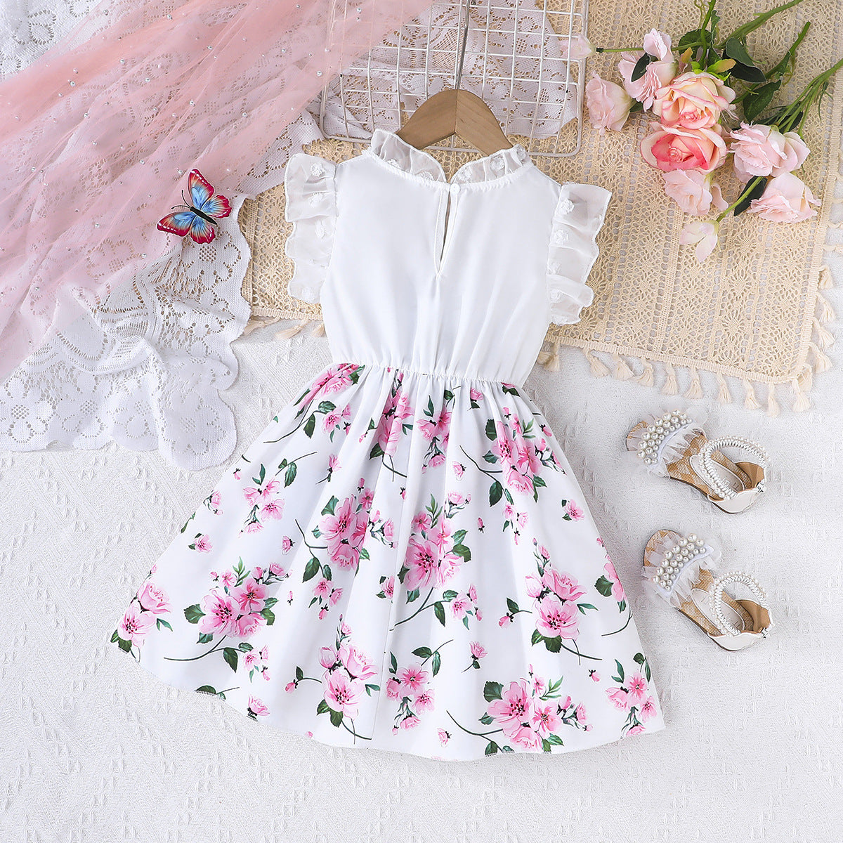 Floral Print Cap Sleeve A-Line Dress