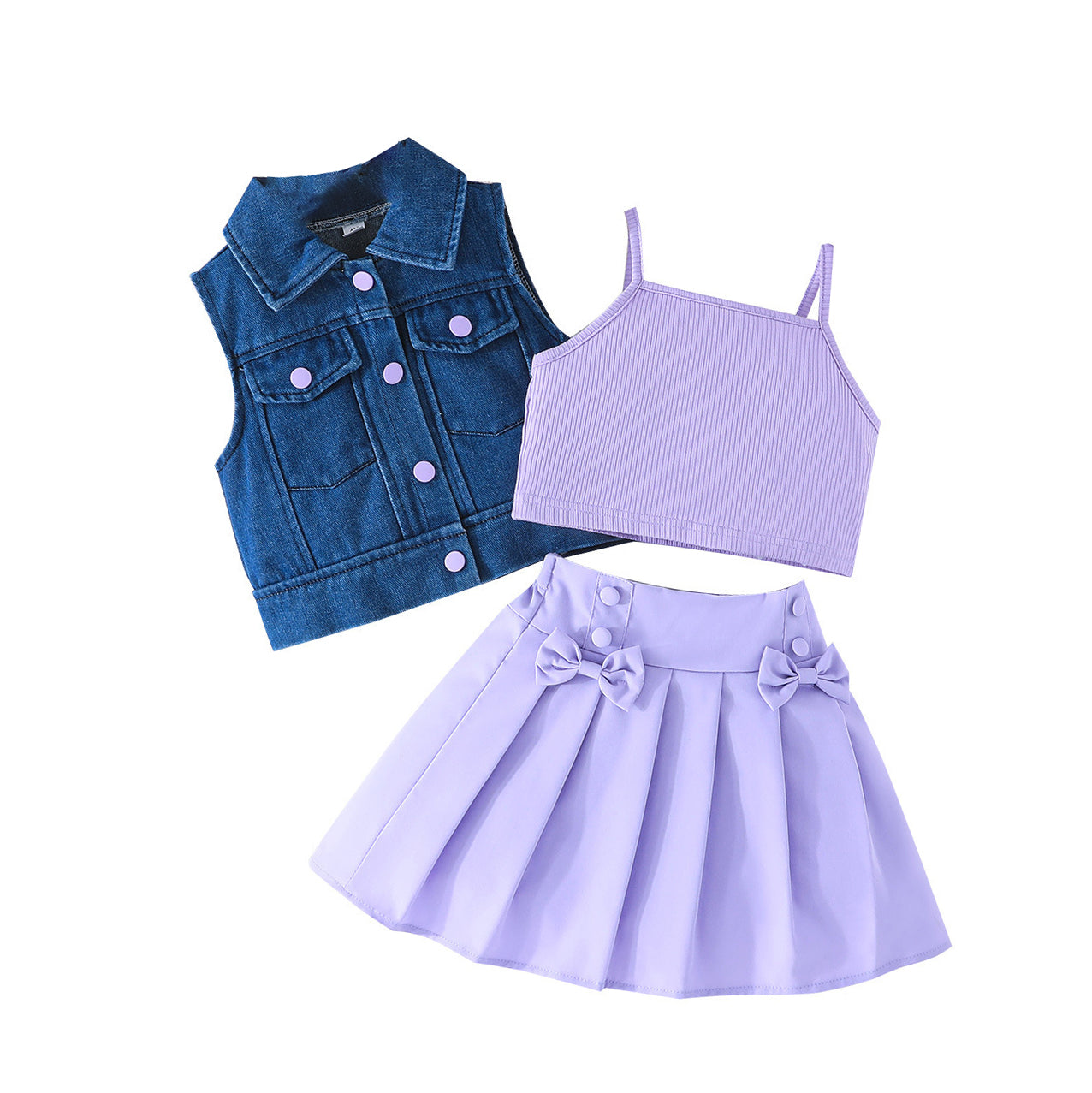 Girls Shoulder Straps Top with Skirt And Waistcoat